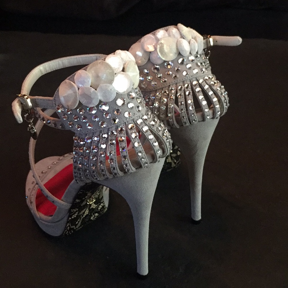 Cesare Paciotti Grey Swarovski Platform Sandals